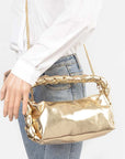 Metallic Braided Top Handle Convertible Bag