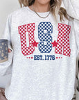 USA Checkered Oversized Graphic Sweatshirt