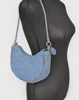 Double Chain Strap Quilted Denim Shoulder Bag