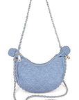 Double Chain Strap Quilted Denim Shoulder Bag