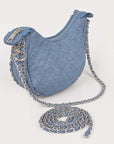 Double Chain Strap Quilted Denim Shoulder Bag