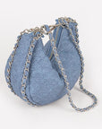 Double Chain Strap Quilted Denim Shoulder Bag