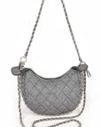 Double Chain Strap Quilted Denim Shoulder Bag