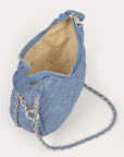 Double Chain Strap Quilted Denim Shoulder Bag