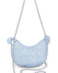 Double Chain Strap Quilted Denim Shoulder Bag