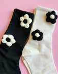 Puffy Daisy Embellished Socks Set Of 2