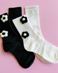 Puffy Daisy Embellished Socks Set Of 2