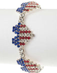 USA Flag Rhinestone Heart Cuff Bracelet