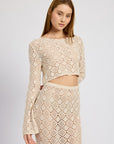 Emory Park Boat Neck Cropped Crocheted Top