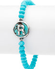 Initial R Turquoise Charm Stretch Bracelet