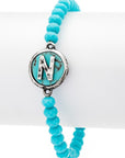 Initial N Turquoise Charm Stretch Bracelet