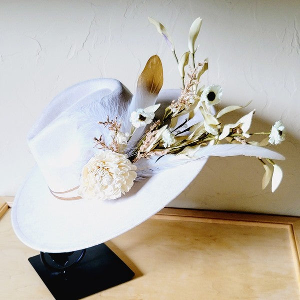 Boho Western Wedding Floral Feather Bridal Hat Bo