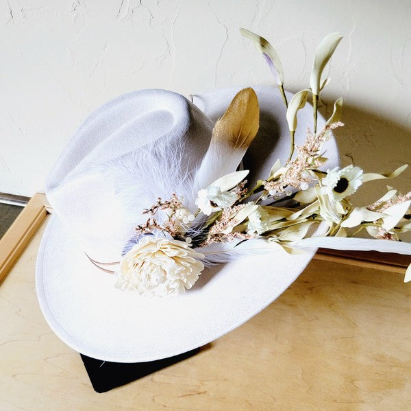 Boho Western Wedding Floral Feather Bridal Hat Bo
