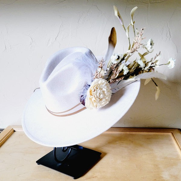 Boho Western Wedding Floral Feather Bridal Hat Bo