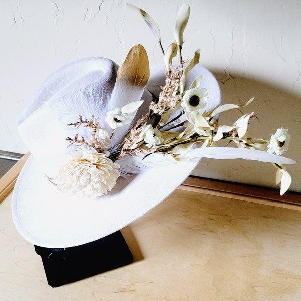 Boho Western Wedding Floral Feather Bridal Hat Bo
