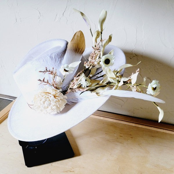 Boho Western Wedding Floral Feather Bridal Hat Bo