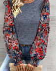 Ruffle Tiered Floral Sleeve Crew Neck Blouse