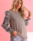 Ruffle Tiered Floral Sleeve Crew Neck Blouse