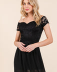 Lace Off Shoulder Chiffon Dress