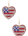 USA Flag Rhinestone Heart Shape Pillow Earrings