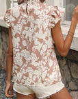 Women's Round Neck Chiffon Top Ruffle Short Sleeve