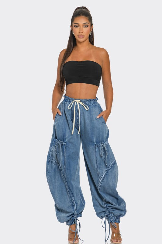 Athina Urban Chic Drawstring Denim Cargo Pants