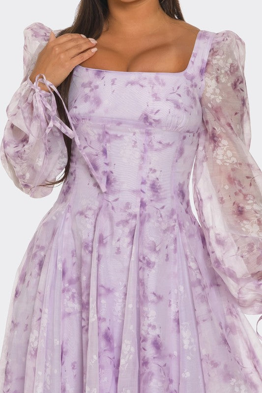 Athina | Lavender Blossom Puff Sleeve Dress