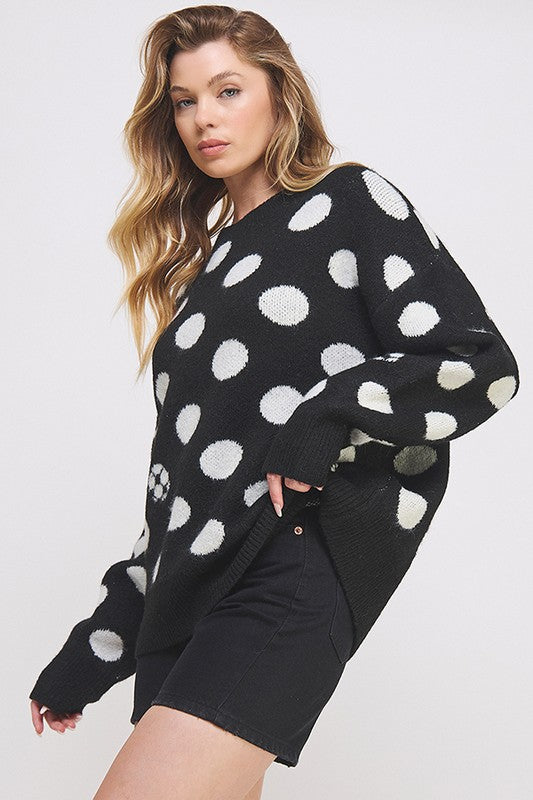 Jade By Jane PLUS Polka Dot Soccer Ball Long Sleeve Knit Sweater