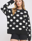 Jade By Jane Polka Dot Soccer Ball Long Sleeve Knit Sweater