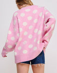 Jade By Jane Polka Dot Soccer Ball Long Sleeve Knit Sweater