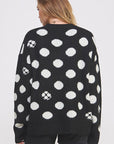 Jade By Jane Polka Dot Soccer Ball Long Sleeve Knit Sweater