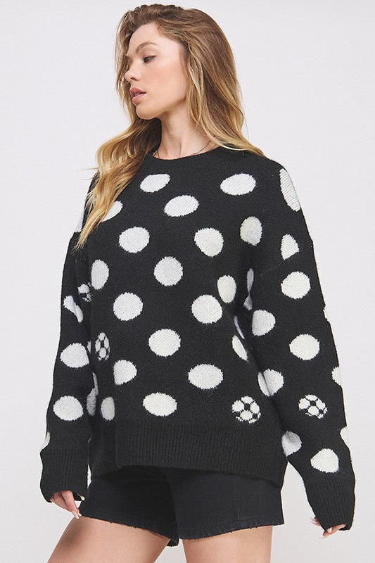 Jade By Jane PLUS Polka Dot Soccer Ball Long Sleeve Knit Sweater