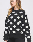 Jade By Jane PLUS Polka Dot Soccer Ball Long Sleeve Knit Sweater