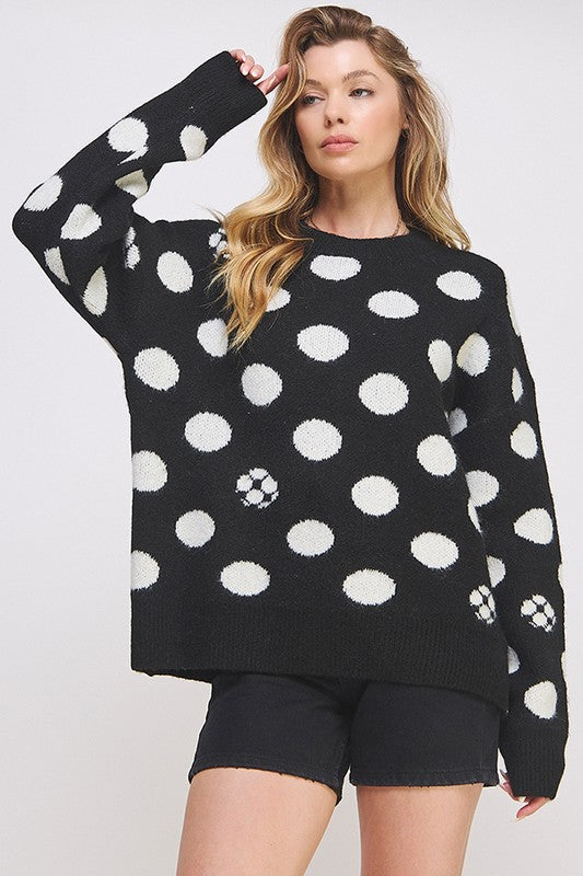 Jade By Jane PLUS Polka Dot Soccer Ball Long Sleeve Knit Sweater