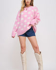 Jade By Jane PLUS Polka Dot Soccer Ball Long Sleeve Knit Sweater