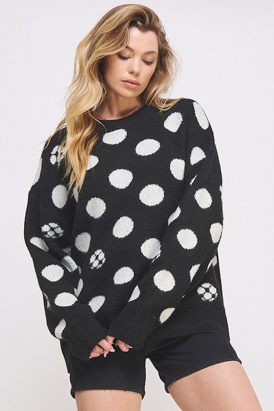 Jade By Jane PLUS Polka Dot Soccer Ball Long Sleeve Knit Sweater