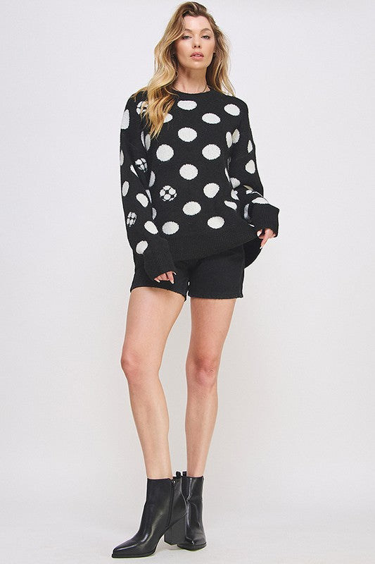 Jade By Jane PLUS Polka Dot Soccer Ball Long Sleeve Knit Sweater