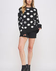 Jade By Jane PLUS Polka Dot Soccer Ball Long Sleeve Knit Sweater