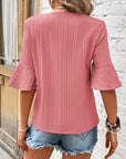 Women Ruffled Half Sleeve V Neck Textured Top