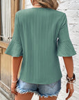 Women Ruffled Half Sleeve V Neck Textured Top