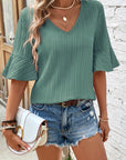 Women Ruffled Half Sleeve V Neck Textured Top