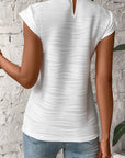 Women Wavy Textured Mock Neck Cap Sleeve Top