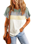 Women Ribbed Color Block Patchwork T-shirt