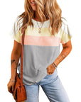 Women Ribbed Color Block Patchwork T-shirt