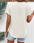 Women Textured Wide Sleeve V Neck T Shirt