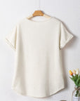 Women Textured Wide Sleeve V Neck T Shirt