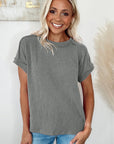 Women Textured Knit Exposed Stitching T-shirt