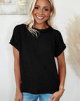 Women Textured Knit Exposed Stitching T-shirt