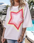 Women Star Patched Half Sleeve Oversized Tee Shirt