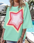 Women Star Patched Half Sleeve Oversized Tee Shirt